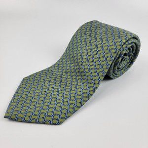 Brooks Brothers Makers Neck Tie Blue Geometric on Green 60"x4"  EUC